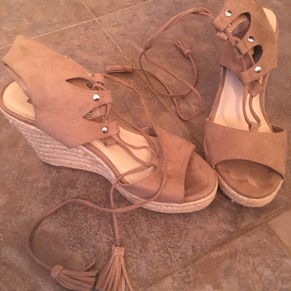Espadrille platform ankle tie faux suede sandals